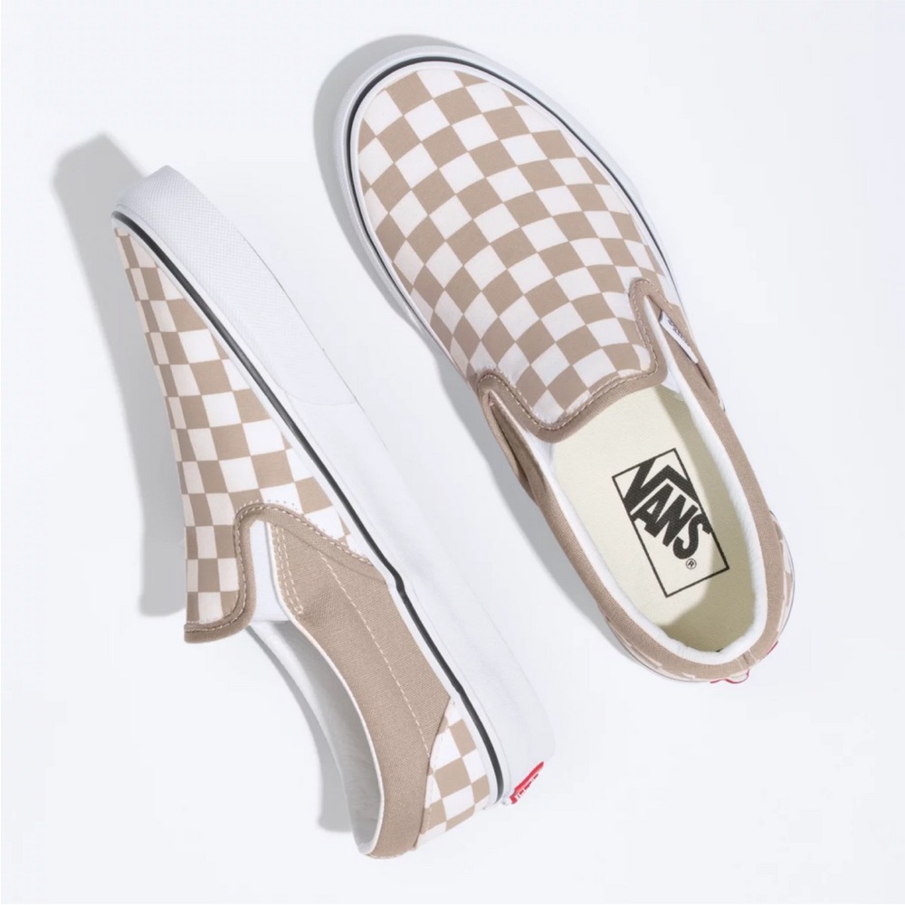 Vans Beige and White Checkered Sneakers